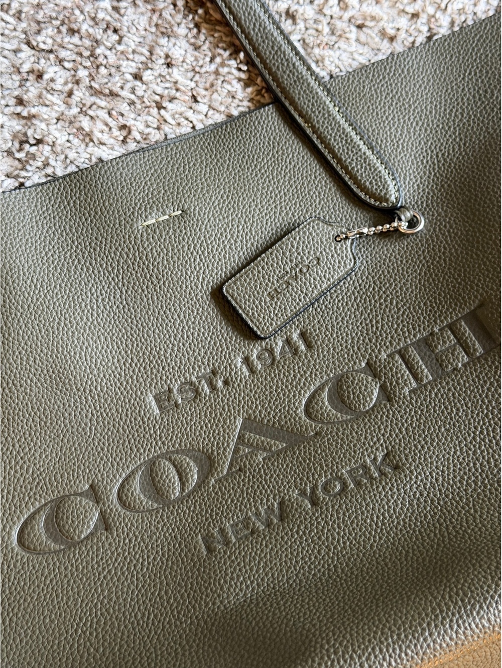 Coach Olive Green Pebbled Leather Tote Bag - Picture 3 of 8